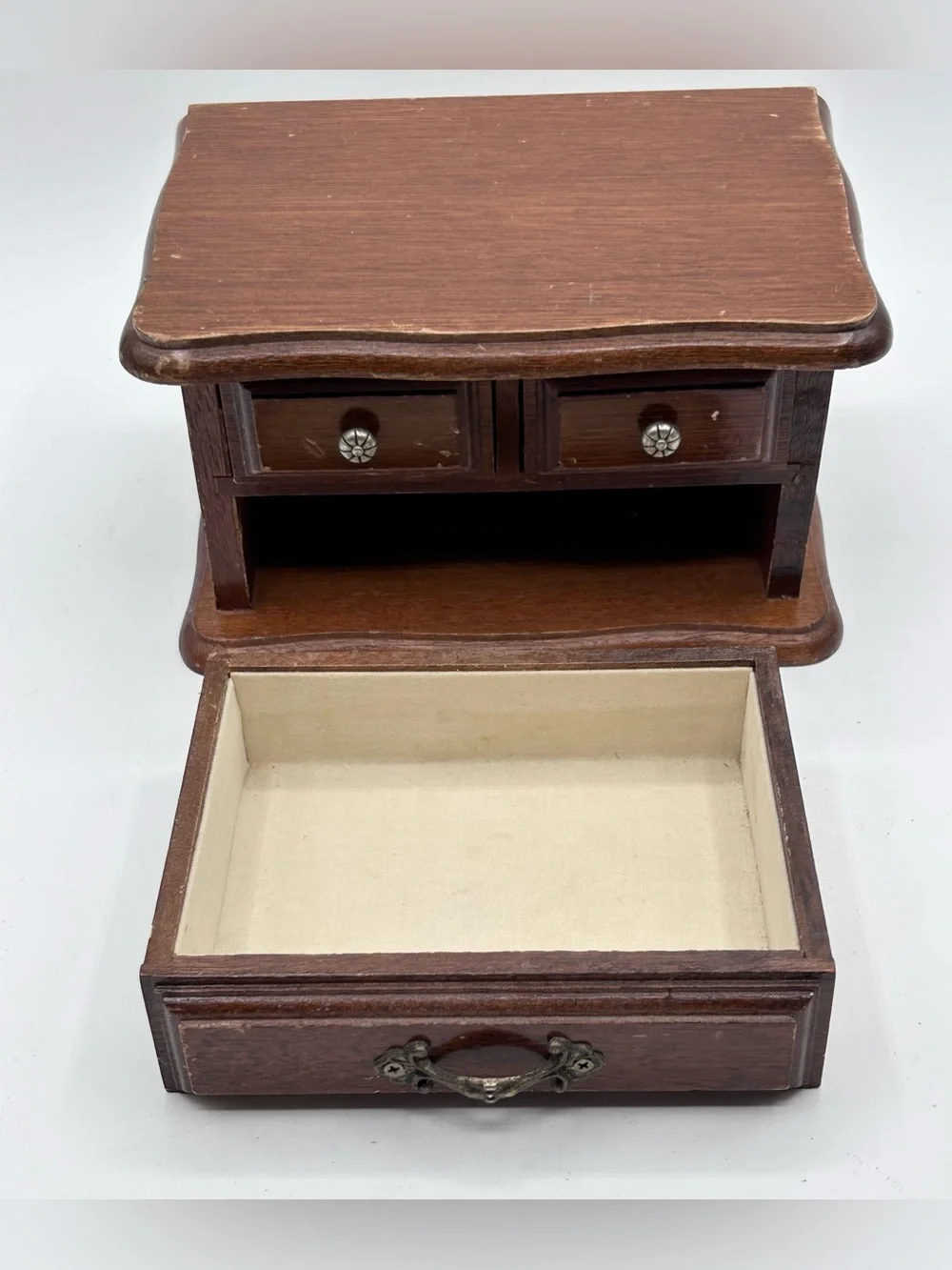 Vintage Jay Imports 3 Drawer Wooden Jewelry Box Ring Holder 7